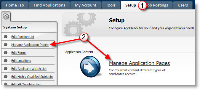 Setup>Manage Application Pages