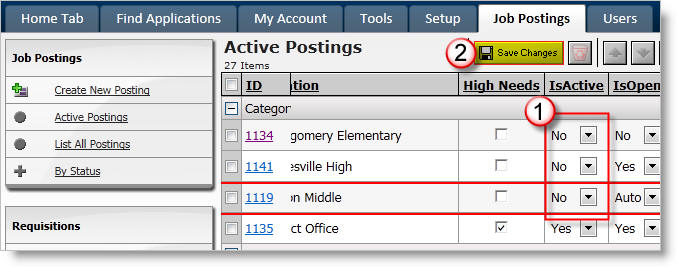 Inactivate Multiple Postings