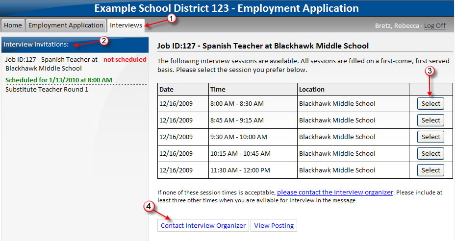 Applicant Interviews Tab