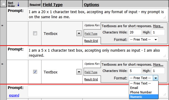 textbox options